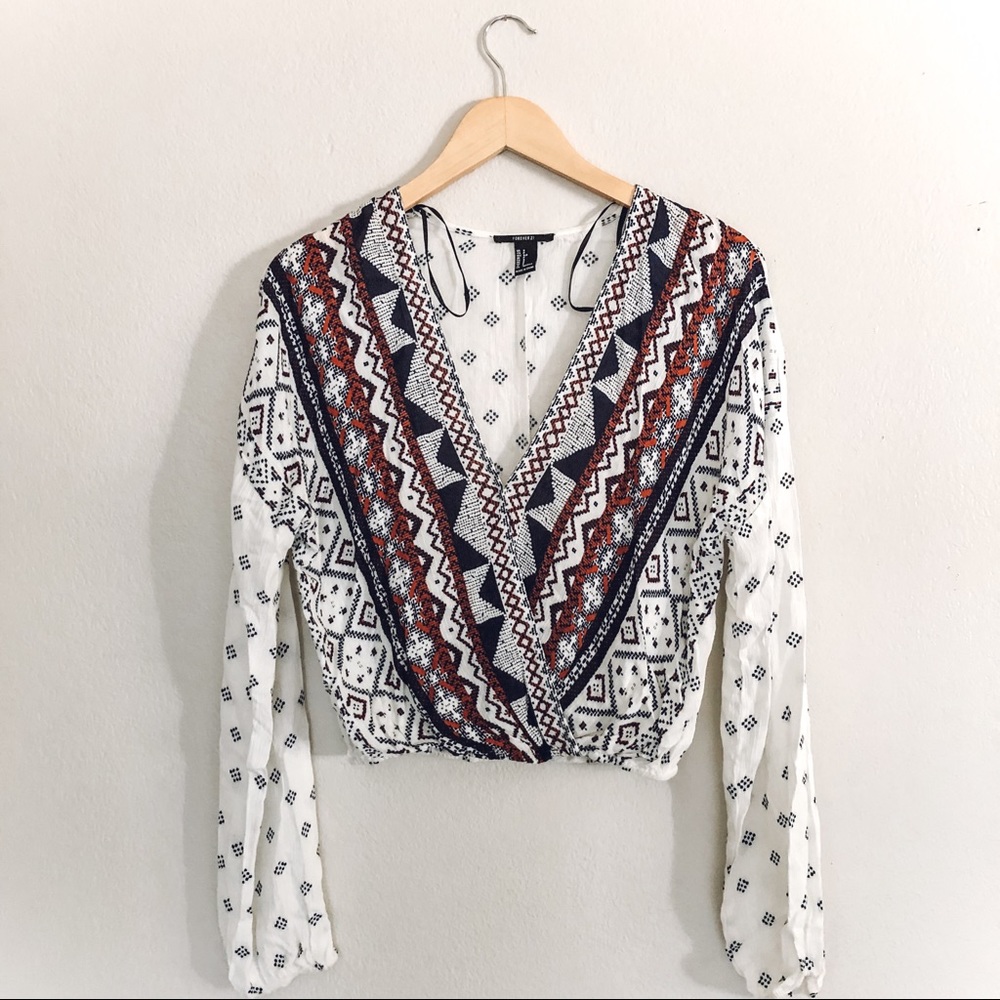 SOLD: F21 Long Sleeve Printed Wrap Top